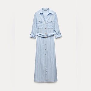 Linen blend midi shirt dress